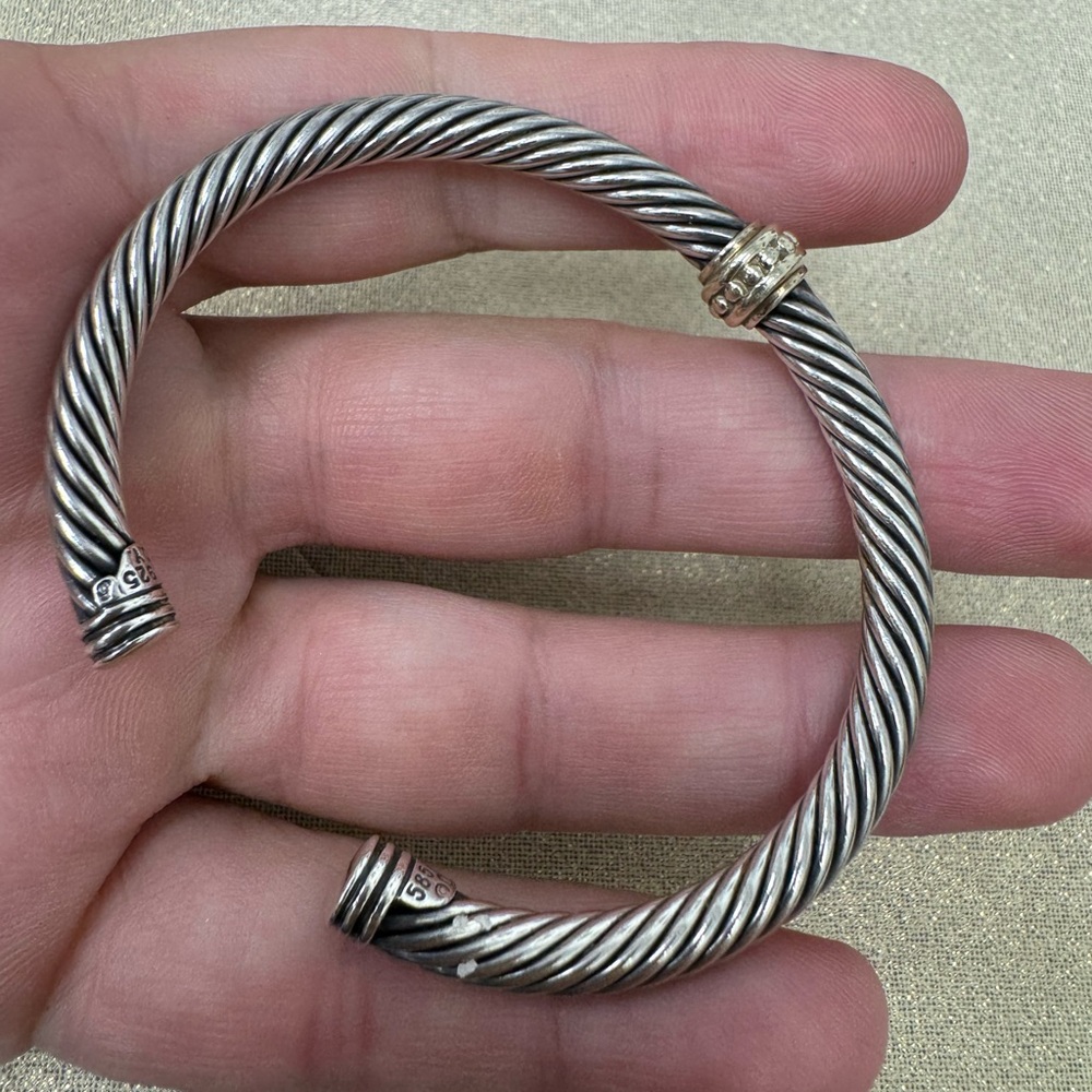 David Yurman Sterling Silver and 14K yellow gold Twisted Cuff Bracelet 29.1g